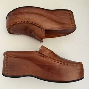 PAOLA Brown Leather Slip-On Platform Wedge Loafers Women’s Size 6.5-7 (37)